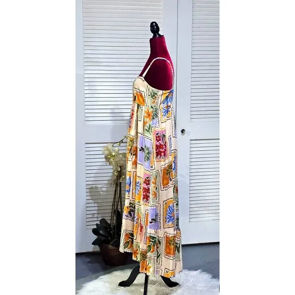 Paper Heart Anthropologie Wo's Strappy Stamp Floral Postcard Maxi Dress SzS 2803 - Picture 5 of 14